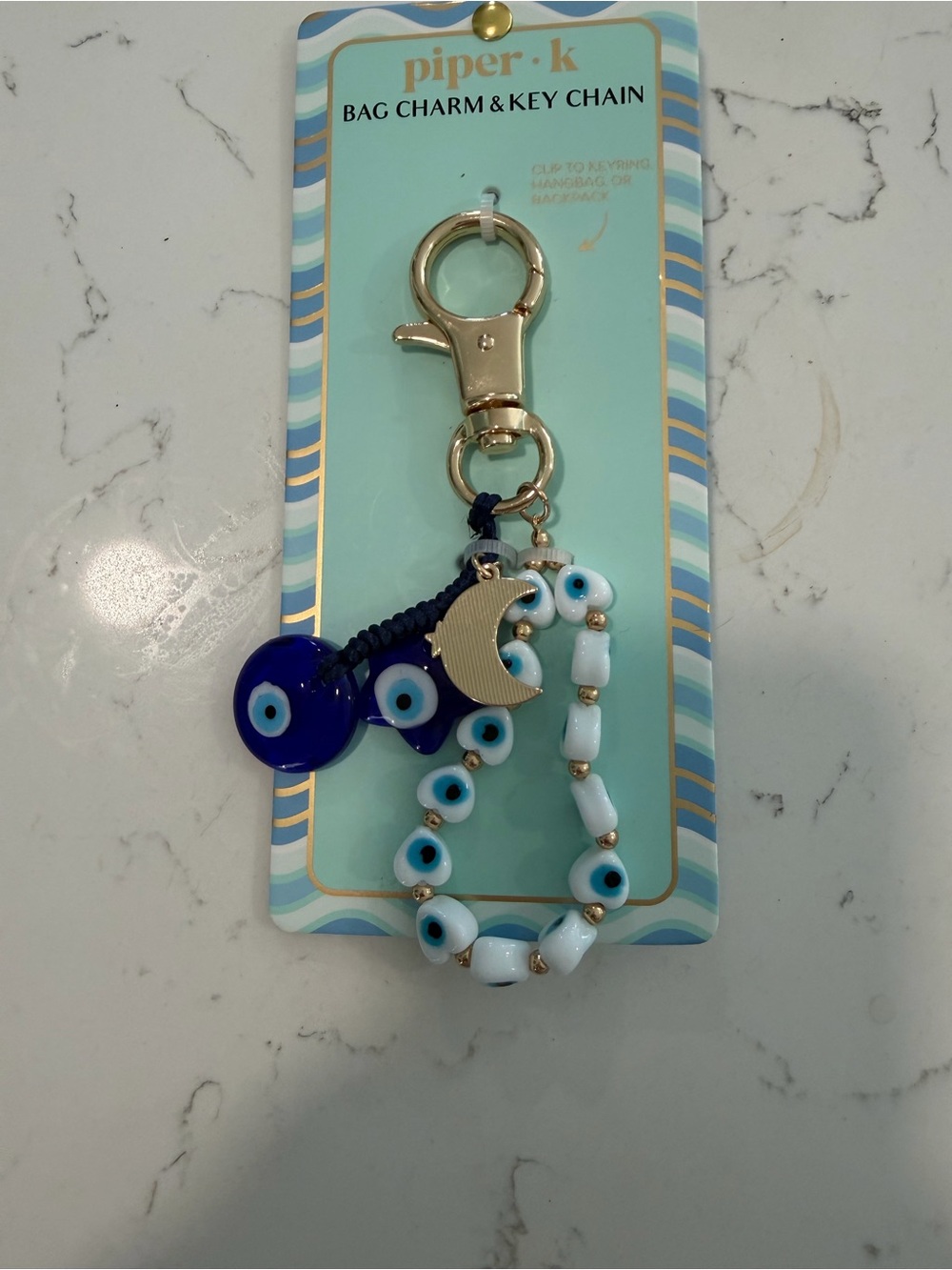 piper.k Blue Evil Eye Beaded Key Chain & Bag Charm